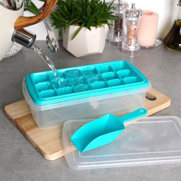 Форма для льоду, EXCELLENT HOUSEWARE, 122210 — форма з кришкою та лопаткою для кубиків льоду, для напоїв і бару