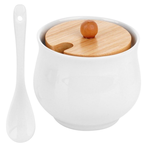 Cukierniczka ceramiczna Vilde 139684 biała z łyżeczką pojemnik na cukier 250 ml