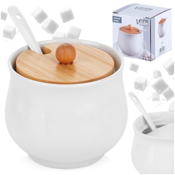 Cukierniczka ceramiczna Vilde 139684 biała z łyżeczką pojemnik na cukier 250 ml