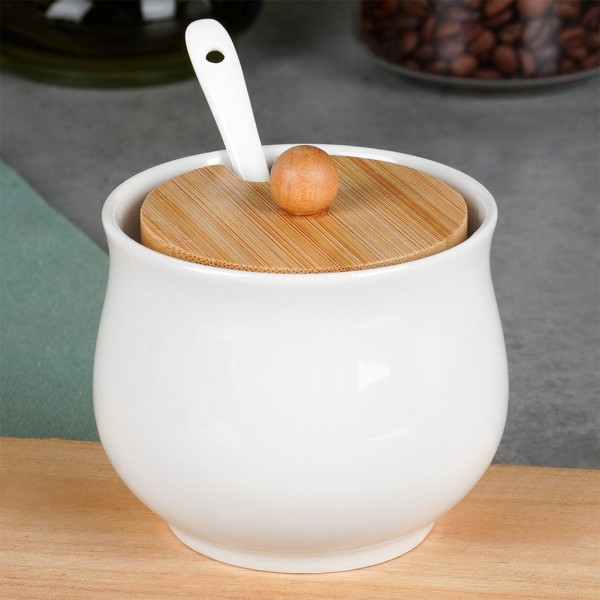 Cukierniczka ceramiczna Vilde 139684 biała z łyżeczką pojemnik na cukier 250 ml