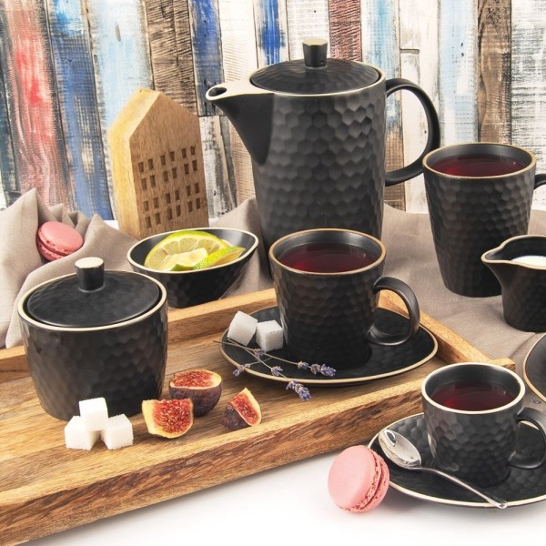 Цукорниця Orion Tea Time 320 мл, керамічна чорна для зберігання цукру на кухні