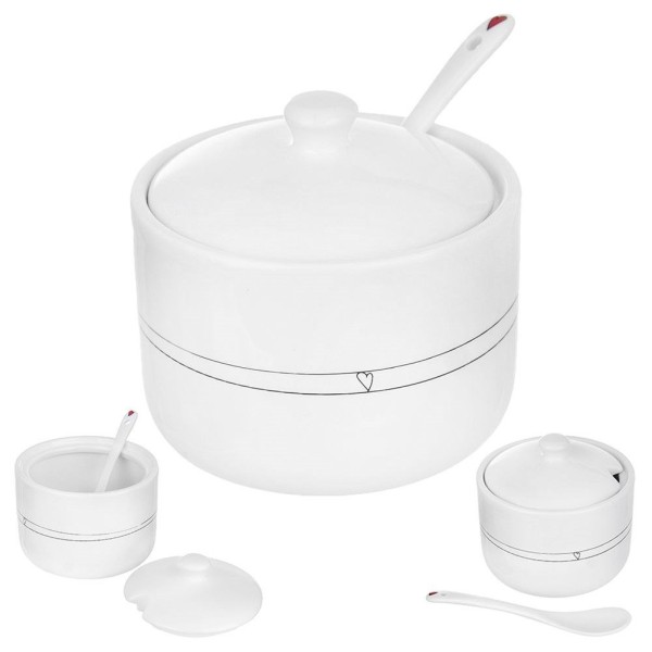 Przybór cukierniczy Orion Cukierniczka ceramiczna serce 300 ml z łyżeczką biała