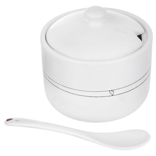 Przybór cukierniczy Orion Cukierniczka ceramiczna serce 300 ml z łyżeczką biała
