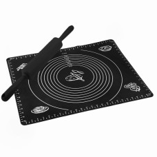 Stolnica silikonowa Tadar Silico 50x40 cm z wałkiem do wałkowania czarna