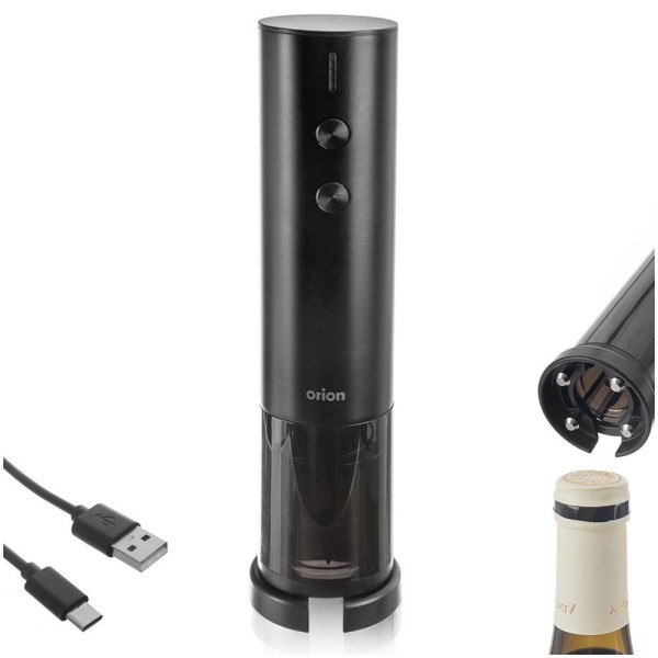 Korkociąg elektryczny ORION 140881 – otwieracz do wina z ładowarką, 19,5 cm