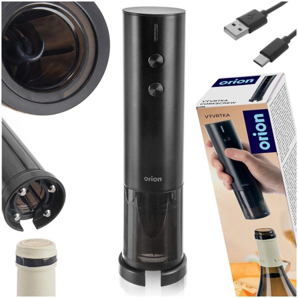 Korkociąg elektryczny ORION 140881 – otwieracz do wina z ładowarką, 19,5 cm