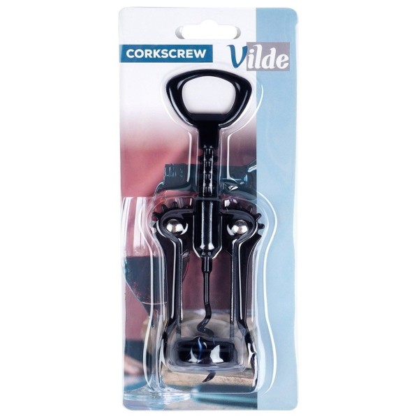 Korkociąg VILDE 259686 – otwieracz do wina metalowy czarny 16 cm (bar)