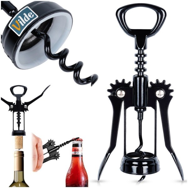 Korkociąg VILDE 259686 – otwieracz do wina metalowy czarny 16 cm (bar)