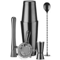 Zestaw barmański Shaker Pro w tubie z jiggerem, sitkiem, muddlerem i łyżką – czarny