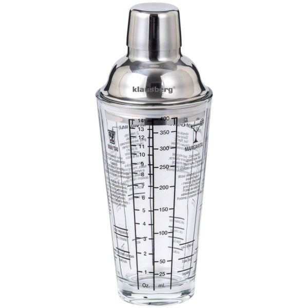 Shaker do drinków Klausberg KB-7647 szklany 400 ml z przepisami barmańskimi