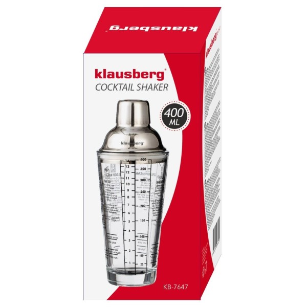 Shaker do drinków Klausberg KB-7647 szklany 400 ml z przepisami barmańskimi