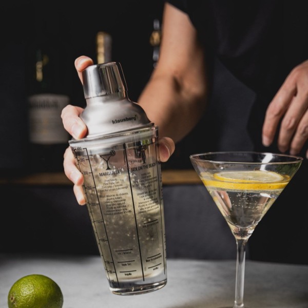 Shaker do drinków Klausberg KB-7647 szklany 400 ml z przepisami barmańskimi