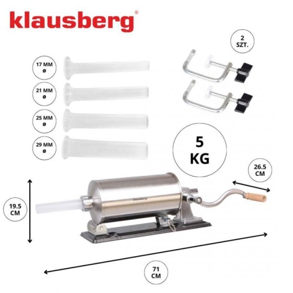 Надівна ручна насадка для фаршування, Klausberg KB-7929, 5 кг — для домашнього приготування ковбаси