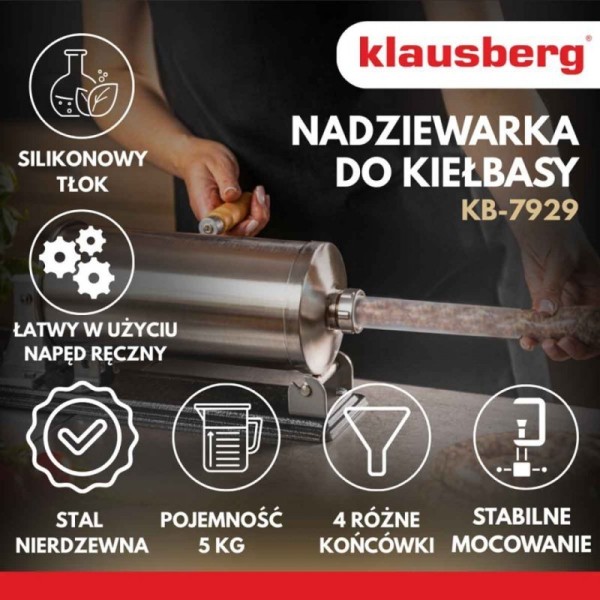 Надівна ручна насадка для фаршування, Klausberg KB-7929, 5 кг — для домашнього приготування ковбаси