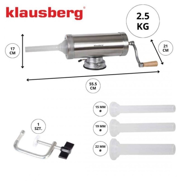 Надійна ручна шприц-наливка, Klausberg KB-7925 — для фаршування ковбаси 2,5 кг, домашнє приготування