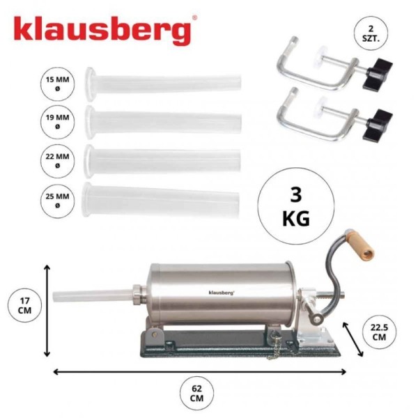 Надівач для ковбаси, Klausberg KB-7928, ручний 3 кг — для набивання домашніх ковбас та сосисок