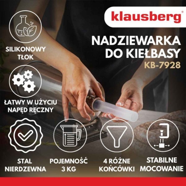 Надівач для ковбаси, Klausberg KB-7928, ручний 3 кг — для набивання домашніх ковбас та сосисок