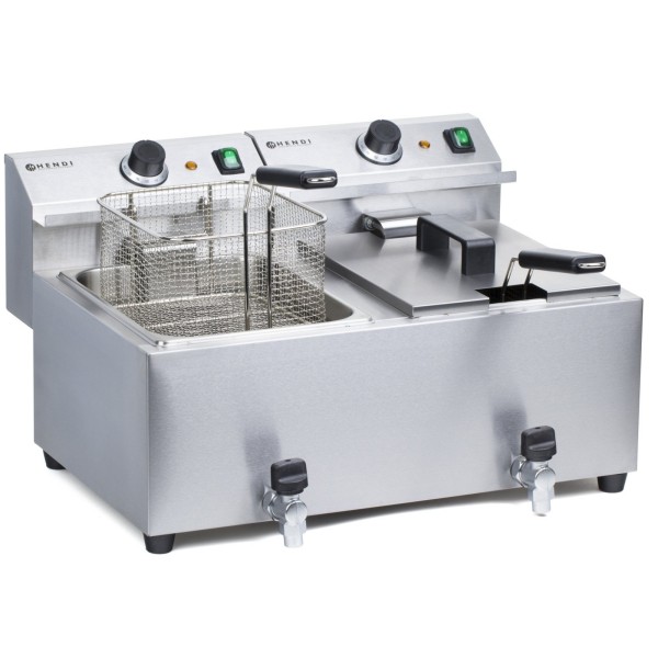 Фритюрниця Masterpro Hendi 209301 230V 7kW 2x8L з кранами для професійного приготування смаженої їжі