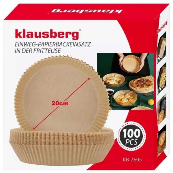Wkłady papierowe Klausberg KB-7605 do frytownicy 20 cm, 100 sztuk