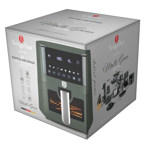 Фритюрниця без олії BerlingerHaus Matte Green Collection BH-9709, 1400W, для здорового приготування їжі