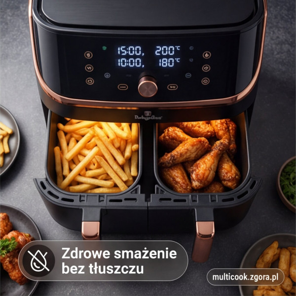 Фритюрниця без олії BerlingerHaus BH-9469 Black Rose, подвійний кошик 4,1L+4,1L для здорового приготування їжі