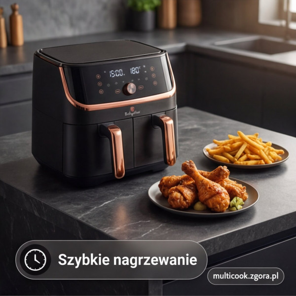 Фритюрниця без олії BerlingerHaus BH-9469 Black Rose, подвійний кошик 4,1L+4,1L для здорового приготування їжі