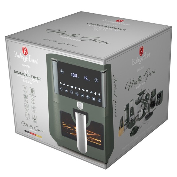 Фритюрниця без олії BerlingerHaus BH-9710 Matte Green, 8 л для здорового приготування їжі