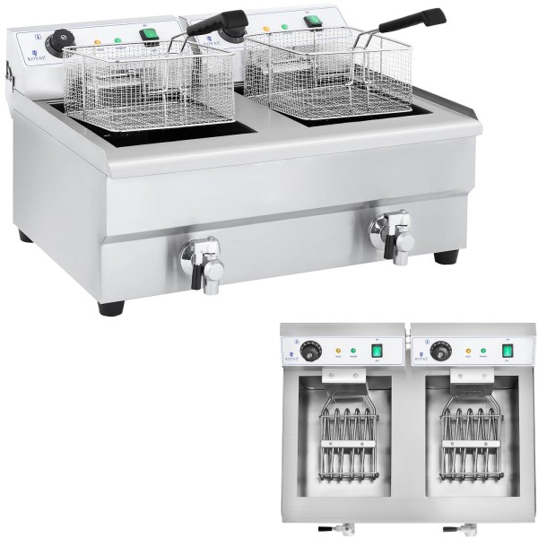 Frytownica gastronomiczna 2-komorowa 2x16L 230V z kranami