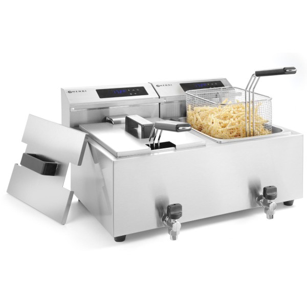 Фритюрниця Mastercook з цифровим пультом і краником, 2x8 л, 2x3500 Вт для професійного смаження