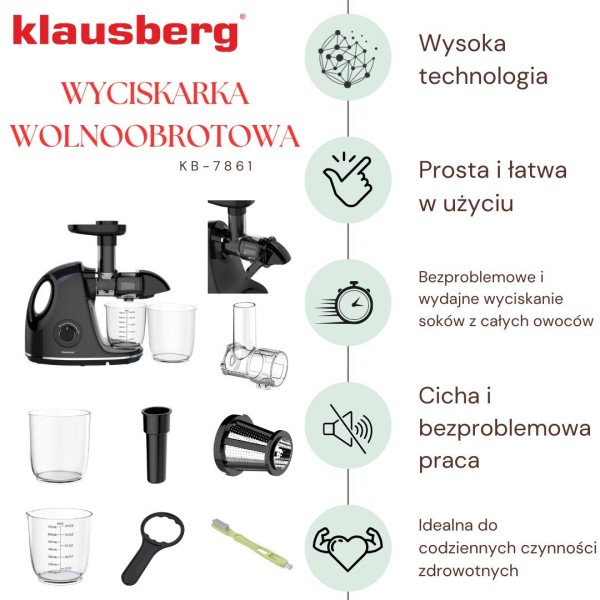 Sokowirówka Klausberg KB-7861 wolnoobrotowa do owoców i warzyw 150W cold press