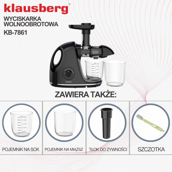 Sokowirówka Klausberg KB-7861 wolnoobrotowa do owoców i warzyw 150W cold press