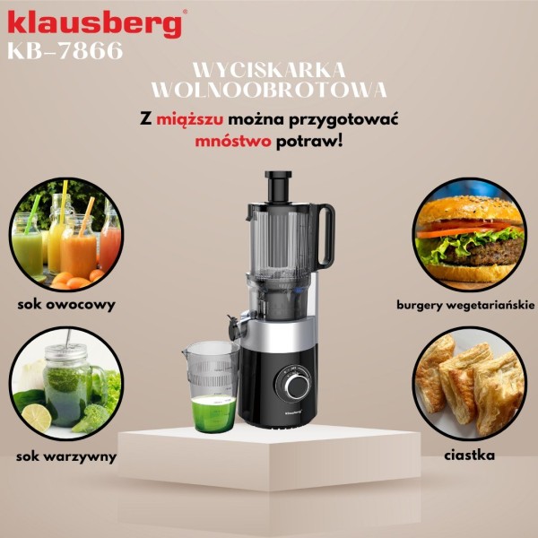 Sokowirówka wolnoobrotowa Klausberg KB-7871 do owoców i warzyw 180W Cold Press