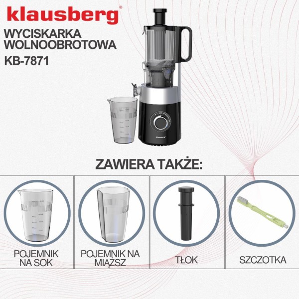 Sokowirówka wolnoobrotowa Klausberg KB-7871 do owoców i warzyw 180W Cold Press