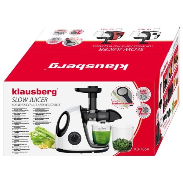 Sokowirówka wolnoobrotowa Klausberg KB-7864 do owoców i warzyw 150W Cold Press