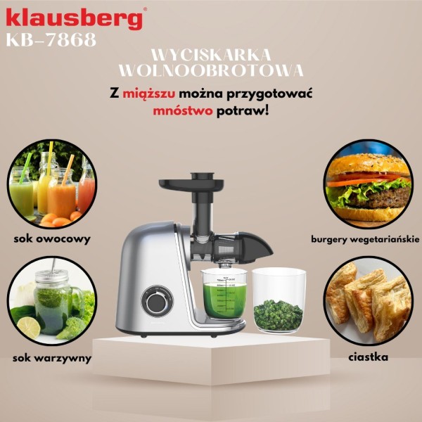 Sokowirówka wolnoobrotowa Klausberg KB-7868 do owoców i warzyw Cold Press 150W