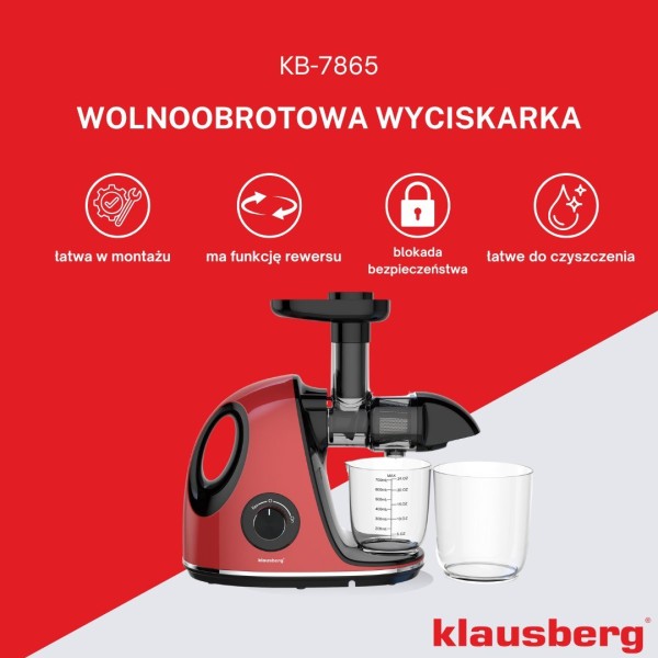 Sokowirówka Klausberg KB-7865 wolnoobrotowa 150W do owoców i warzyw cold press