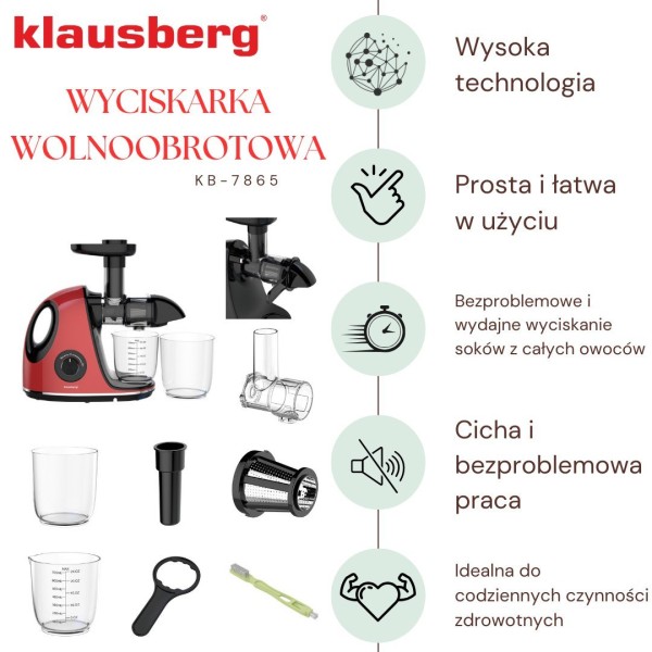Sokowirówka Klausberg KB-7865 wolnoobrotowa 150W do owoców i warzyw cold press