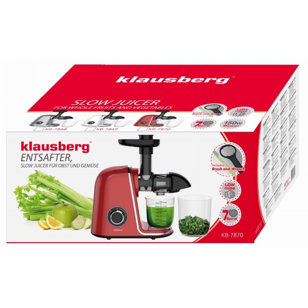Sokowirówka wolnoobrotowa Klausberg KB-7869 do owoców i warzyw 150W Cold Press