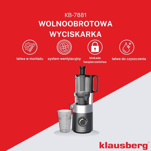 Sokowirówka Klausberg KB-7881 wolnoobrotowa do owoców i warzyw 180W cold press