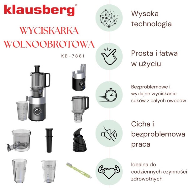 Sokowirówka Klausberg KB-7881 wolnoobrotowa do owoców i warzyw 180W cold press