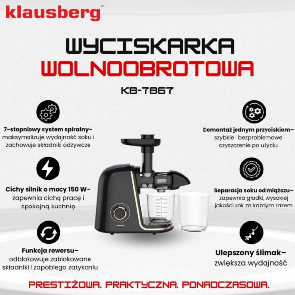 Wyciskarka do soków Klausberg KB-7867 (wolnoobrotowa)