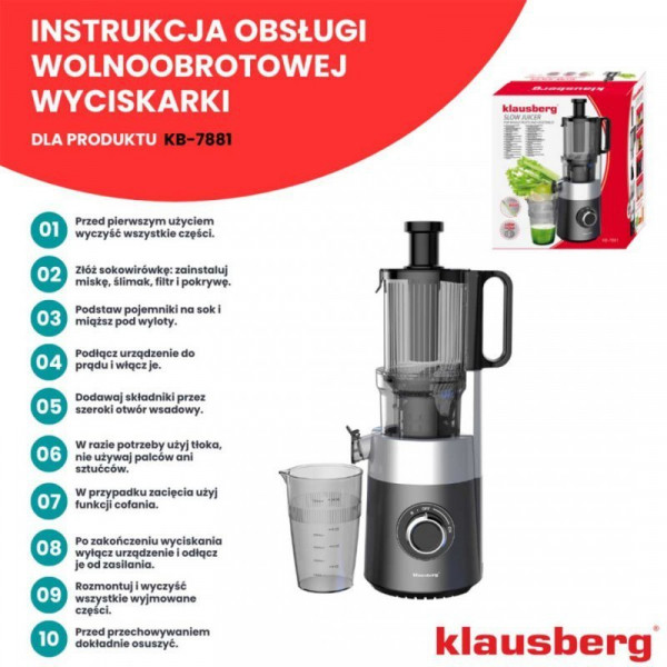 Wyciskarka wolnoobrotowa Klausberg KB-7881 (pionowa)
