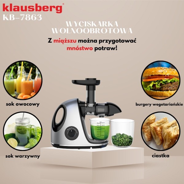Sokowirówka wolnoobrotowa Klausberg KB-7863 do owoców i warzyw 150W cold press