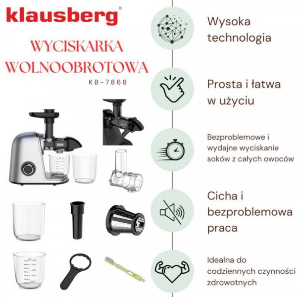 Wyciskarka do soków Klausberg KB-7868 (wolnoobrotowa)