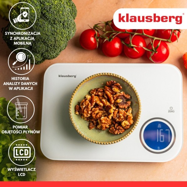 Кухонна електронна вага Klausberg KB-7938, до 5 кг, Bluetooth — для зважування інгредієнтів під час готування