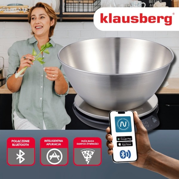 Кухонна вагa, Klausberg KB-7939, електронна 5 кг/1.8 л з Bluetooth для точного зважування продуктів