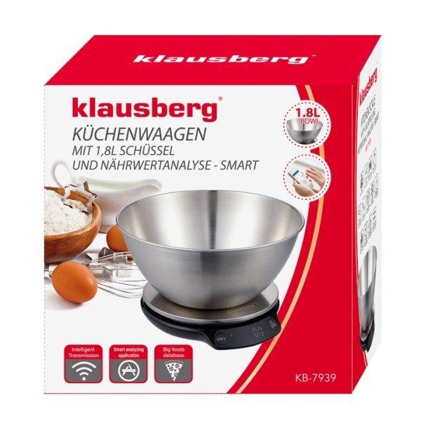 Кухонна вагa, Klausberg KB-7939, електронна 5 кг/1.8 л з Bluetooth для точного зважування продуктів