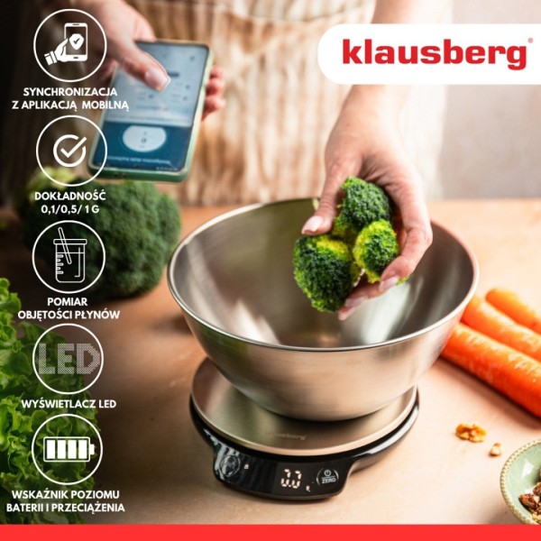 Кухонна вагa, Klausberg KB-7939, електронна 5 кг/1.8 л з Bluetooth для точного зважування продуктів