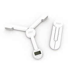 Ваги кухонні JJ-Waga TriScale біла, ТриСкейл, кухонні ваги, білого кольору, з прозорим дисплеєм та тарілкою 15 см — приклад використання для точного зважування інгредієнтів.