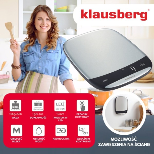 Кухонна електронна вага Klausberg KB-7936, до 10 кг — для зважування інгредієнтів під час готування